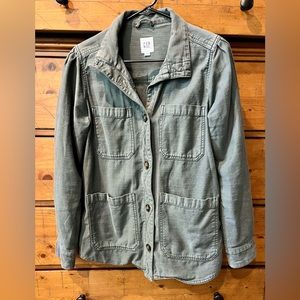 Gap Womens Core Utility Jacket Olive Green Puff Shoulder Medium